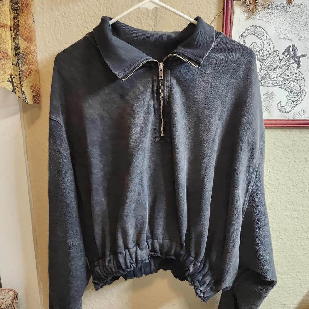 Free People Dark Gray Half-Zip Turtleneck Sweater